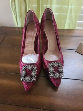 J.Renee Burgundy Pointed-Toe Jeweled Pumps